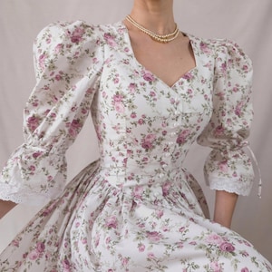 floral dress puffy sleeves pastel roses print Victorian dress cottage core prairie Edwardian dress princess dress ballgown