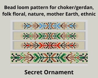 Wzór na choker z koralików, motyw kwiatowy w stylu ludowym (wzór w formacie PDF)