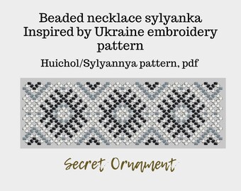 Patrón de collar Sylyanka: Diseño geométrico en blanco, negro y gris (PDF)