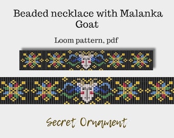 Wzór koralikowy choker z kozą "Malanka" Ukraina pogańskie święto, dla koralików Preciosa 10/0, wzór krosna pdf na szeroki choker, naszyjnik