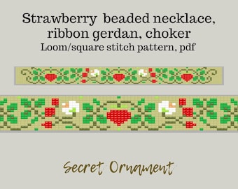 Wzór na krosno Strawberry Gerdan, koralikowy choker (wzór PDF)
