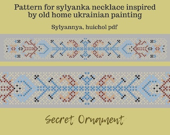 Tradycyjny ukraiński wzór na biżuterię na szyję, sylyanka, gerdan, pdf huichol sylyannya wzór pdf, ludowa Europa Wschodnia, koraliki nasienne Preciosa 10/0