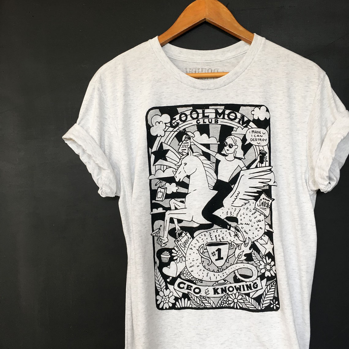 new 'cool mom club' stone wash grey graphic tee ;;; 2x/3x plus main image 0