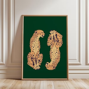 Grüner Gepard Wanddruck, Retro Wanddekor, grünes Raumdekor, flippige Wandkunst, ästhetischer Wanddruck, trendiges ästhetisches einfaches Tierkunstdekor