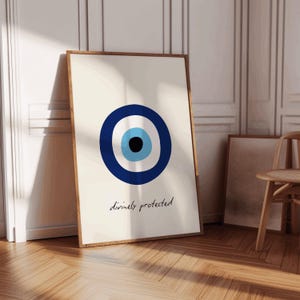 Evil Eye Print, Blue Evil Eye, Evil Eye Art, Printable Evil Eye, Evil Eye Poster, Minimalist Poster Art, Digital Download, Blue Wall Poster