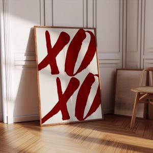 Valentines Day XOXO Chic Monochrome Wall Art, Retro & XO Quote, Red and White , Modern Poster, Wall Art, Vintage Prints, Typography Poster