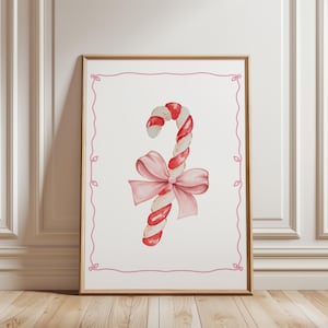 Coquette Candy Cane Wall Art, Coquette Christmas Print Trendy Pink Christmas Print, Girly Holiday Wall Art, Cute Candy Cane Christmas Print
