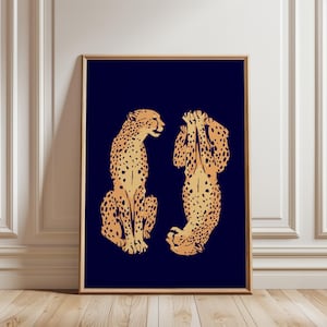 Navy Cheetah Wall Print, Retro Wall Decor, Navy Blue Room Decor, Funky Wall Art, Aesthetic Wall Print, Trendy Art Print, Living Room Decor