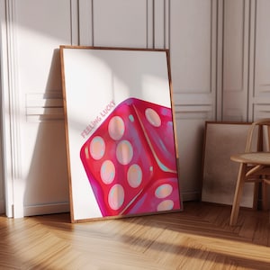 Lucky Dice Wall Art Print, Y2K Retro Poster, Trendy Wall Art, Pink Red Dice, College Apartment Aesthetic, Printable Art, Digital Wall Art