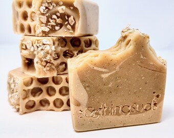 Oatmeal Milk and Honey UNSCENTED - Breakfast Bar: Fresh Goatmilk Soap with Honey and Oats, Artisan Soap, Soothing Suds Handmade Soap