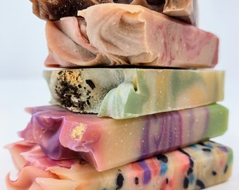 Soap Sampler 5pc, Half Bars - Breakfast Bar: Fresh Goatmilk Soap with Honey and Oats, Artisan Soap, Soothing Suds Handmade Soap