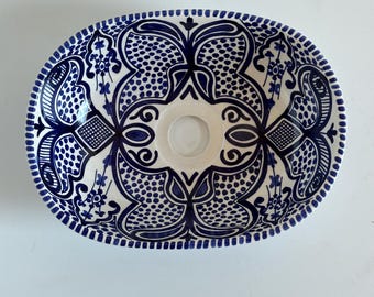 Ręcznie wykonana owalna umywalka ceramiczna – niebiesko-biała umywalka ręcznie malowana