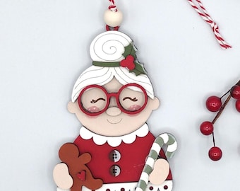 Primitive Americana Hand Painted Wooden 3D Cozy Claus Christmas Ornaments