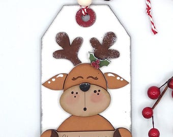 Personalized Wooden 3D Reindeer Christmas Ornament – Custom Name Gift Tag & Gift Card Holder
