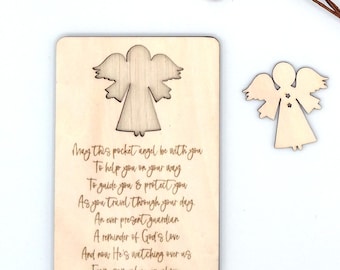 Guardian Angel Wooden Pocket Token: Christian Gift, Prayer Card-Clearance