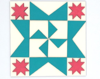 Hand Painted Barn Quilt Block: Americana Decor with Easel- Ships Fast-Clearance