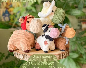 Chubby dress up costume cow- 8 in 1 pattern- crochet pattern amigurumi- pdf only - rajacrochets