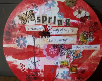 Mixed media collage.Circular collage.Sprigtime collage. Wall art.