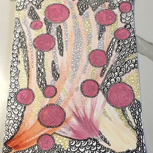 Dibujo artístico original abstracto sobre cartulina, Obra de arte original abstracta 'Molecular'