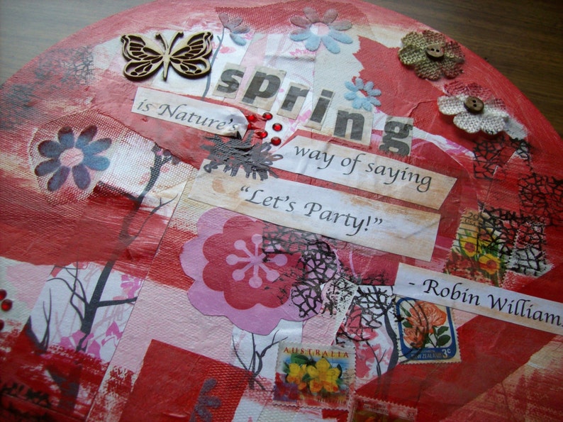 Mixed media collage.Circular collage.Sprigtime collage. Wall art. image 4