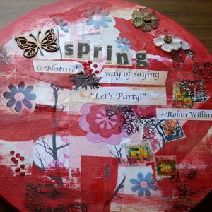 Mixed media collage.Circular collage.Sprigtime collage. Wall art. image 5