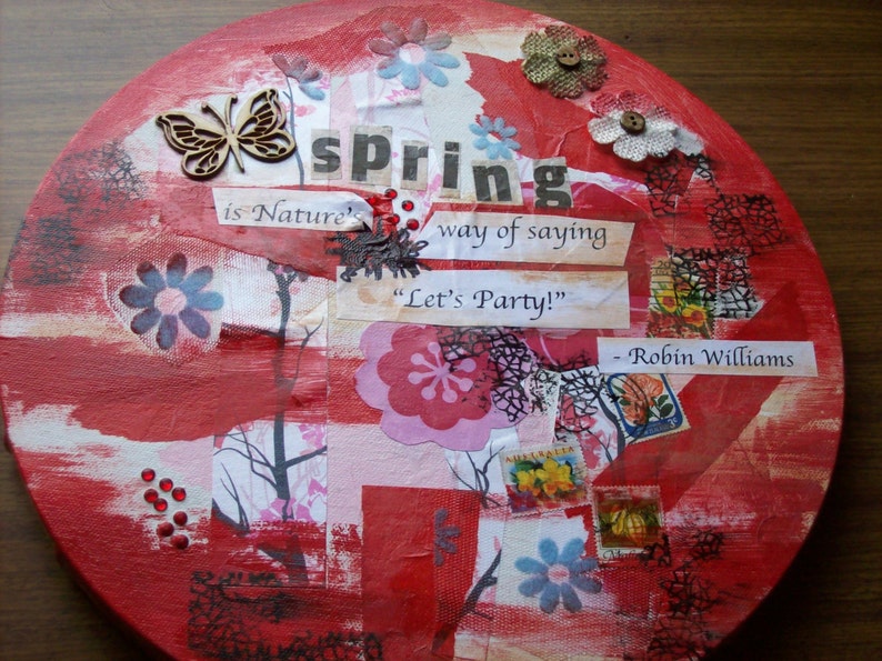 Mixed media collage.Circular collage.Sprigtime collage. Wall art. image 5