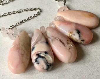 Peruvian opal and rose quartz gemstone necklace