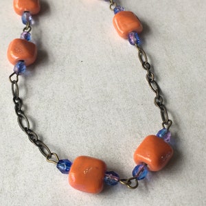Orange Glasperlen Choker: Antike Messing Kette