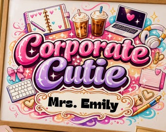 Corporate Cutie PNG, trendiges Büro Mädchen Design, Retro (Digitaler Download)