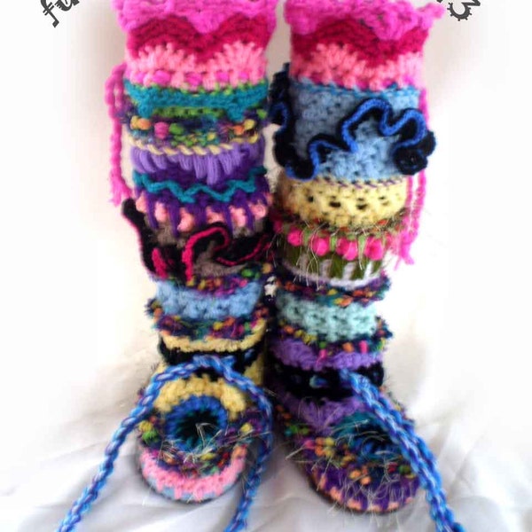 Crochet Slipper Boots/ Leg Warmer Combo Awesome Fashion, Handmade, Knee High, Trendy, Multi colored, Hippy, OOAK, warm,Boho