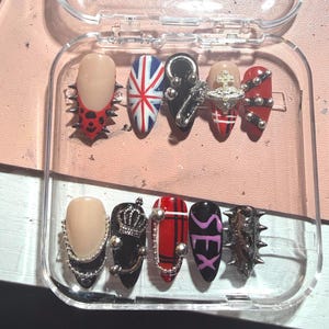 British Punk Rocker Blue and Red Union Jack Press on Nail Set
