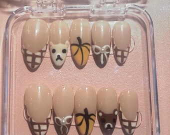 Autumn Rilakkuma Shojo Girl Jfashion nude and brown press on nails