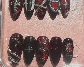 Sylus Love and Deepspace inspired Vampire Dragon Emo Goth Coquette Press on Nail Set