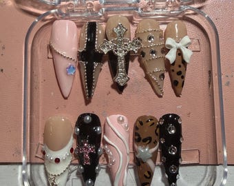 Coquette Y2K Gyaru Cheetah Print Pink and Brown Press on Nails