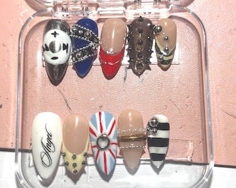 2000s era British themed Union Jack Y2K goth alternative press on nails