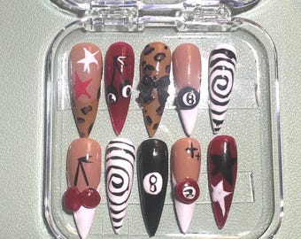 Gambler’s Heaven Lucky Charm Nude and White eight ball Y2K Gyaru press on nails