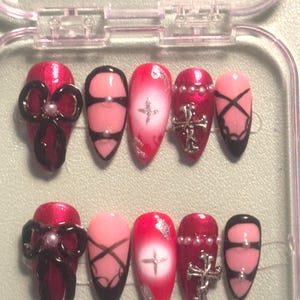 Anime Gothic Emo Grunge Horror Game Protagonist Jirai Kei Coquette Press on Nails