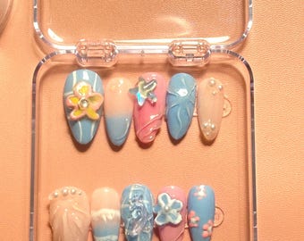 Juicy Frutiger Aero Glossy Gyaru Y2K Press on Nails—Perfect for spring, summer, beach and holiday vacations
