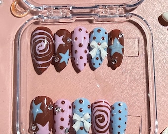 Modern Style Y2K Brown and Purple J-Fashion Star Nails