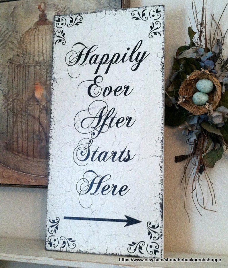 24 x 12 HAPPILY EVER AFTER Starts Here Wood Wedding Signs Wedding Signs