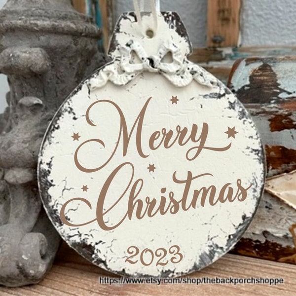 MERRY CHRISTMAS Ornament, French Inspired Ornament, Keepsake Ornament, 4.25 x 5