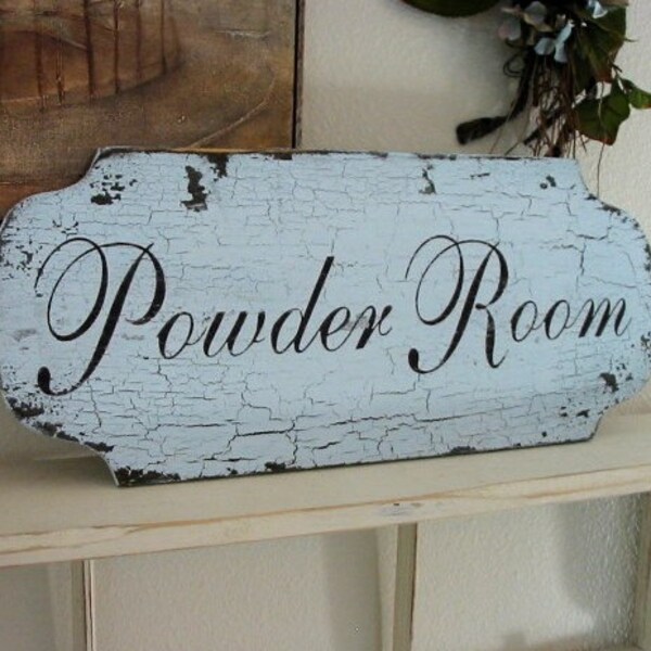 POWDER ROOM Shabby Cottage Bathroom Vintage Inspired Signs 18 x 8