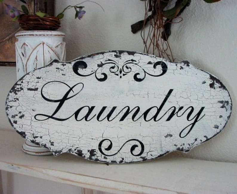 LAUNDRY Signs, Laundry Room Signs, TEA Room, BEAUTY Salon, Shabby Chic Style Signs 14 x 7 image 1