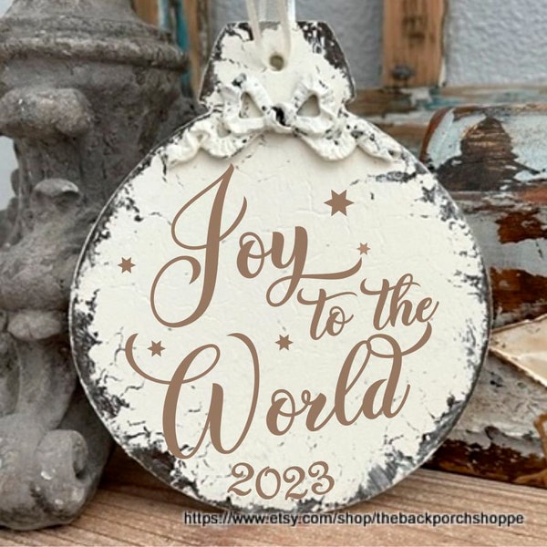 JOY to the WORLD, Merry Christmas Ornament, French Ornament, Keepsake Ornament, 4.25 x 5