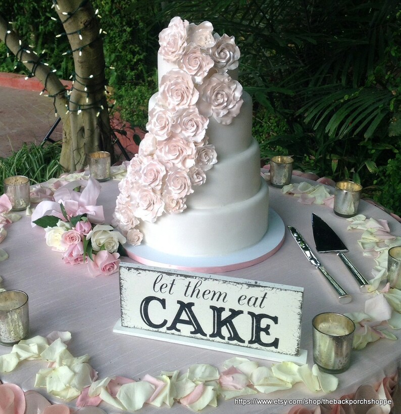 Wedding Table Sign Let them eat CAKE Signs Wedding Sign Bride and Groom signs 4 34 x 12 Let them eat CAKE and Mrs Mr Signs