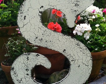 LETTER S 2 ft tall Vintage Style Wood Cut Out Signs, Guest Book, Save the Date, Shabby Cottage ANY LETTER A - Z