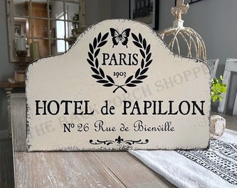 HOTEL DE PAPILLON, 17 x 12, French Butterfly Sign, French Signs, Paris Signs, Hotel Signs