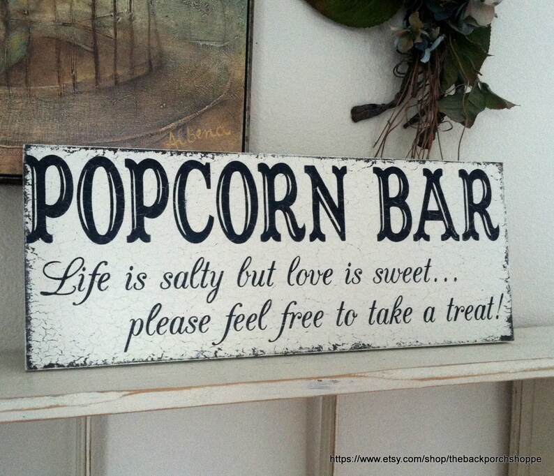 POPCORN BAR, Wedding Signs, Life is salty but love is sweet, Rustic Wedding Signs, 7 x 18 image 1