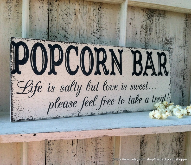 POPCORN BAR, Wedding Signs, Life is salty but love is sweet, Rustic Wedding Signs, 7 x 18 image 2