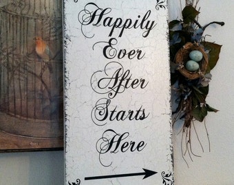 HAPPILY EVER AFTER Starts Here | Wedding Signs | Wood Wedding Signs | 24 x 12